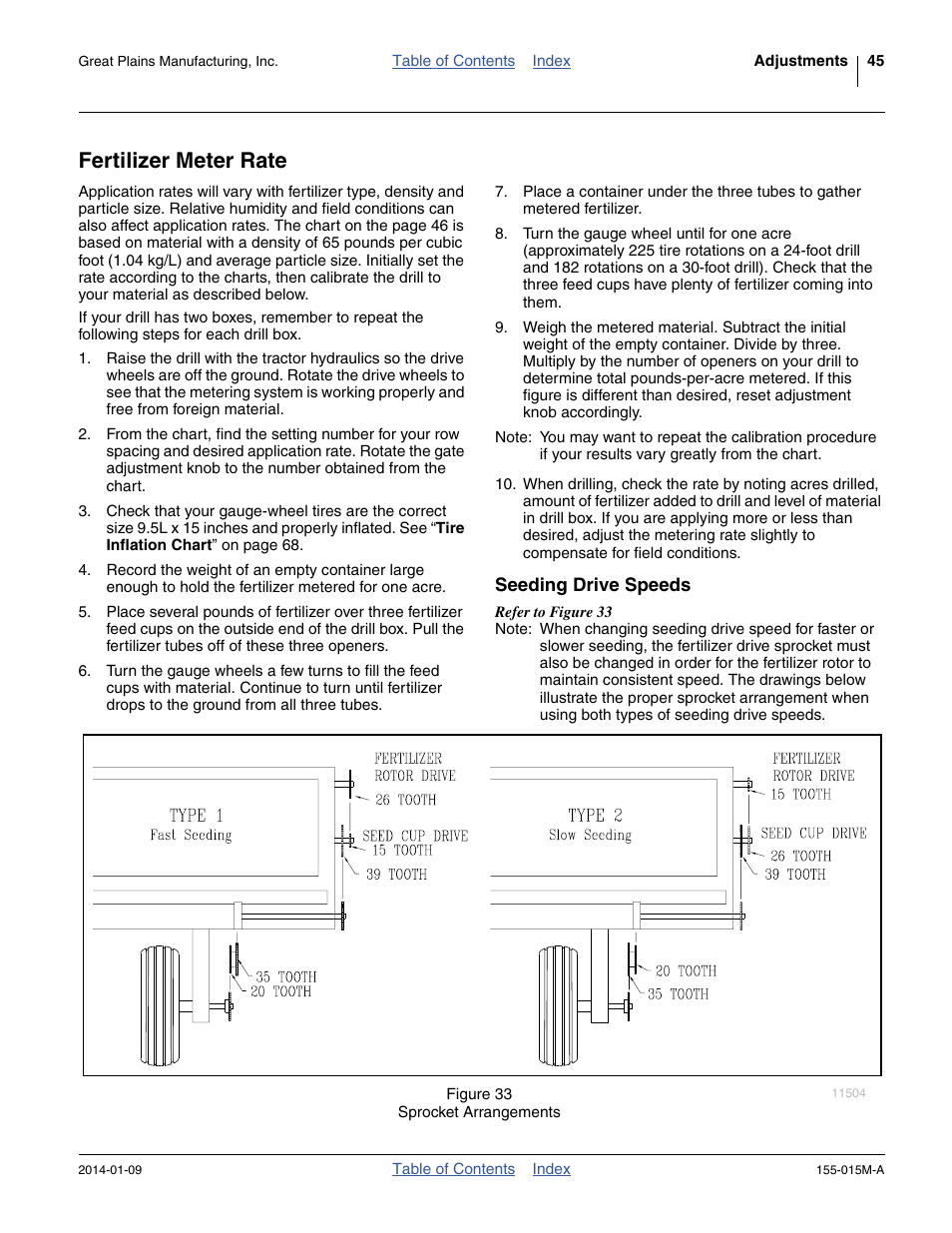 Fertilizer meter rate, Seeding drive speeds | Great Plains 2SF30 Operator Manual User Manual | Page 49 / 90