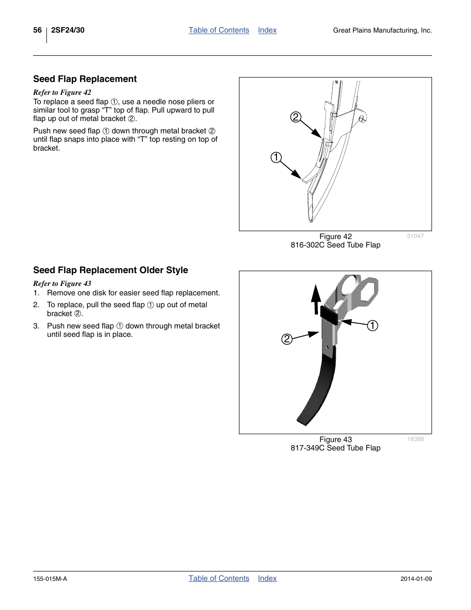 Seed flap replacement, Seed flap replacement older style | Great Plains 2SF30 Operator Manual User Manual | Page 60 / 90