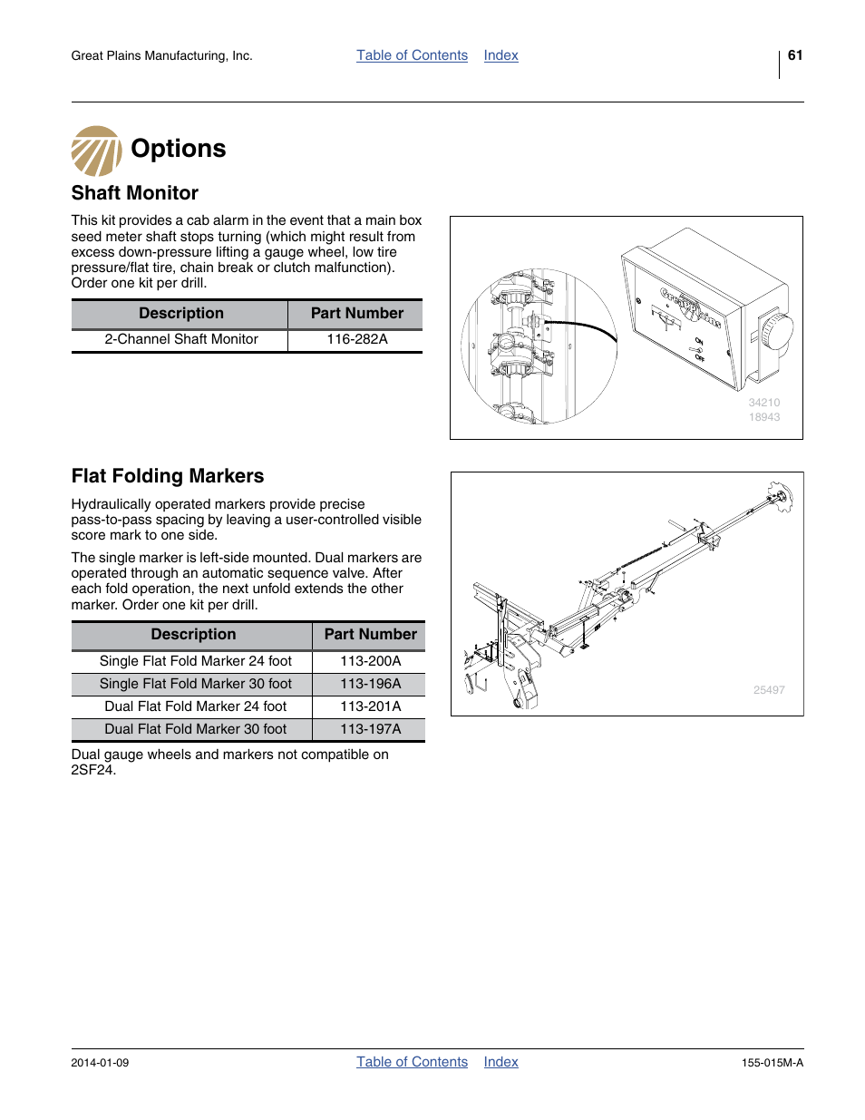 Options, Shaft monitor, Flat folding markers | Great Plains 2SF30 Operator Manual User Manual | Page 65 / 90