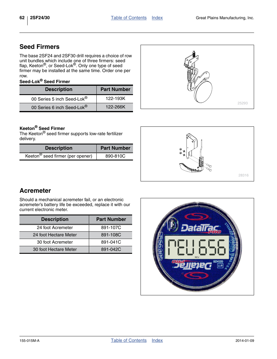 Seed firmers, Seed-lok® seed firmer, Keeton® seed firmer | Acremeter | Great Plains 2SF30 Operator Manual User Manual | Page 66 / 90