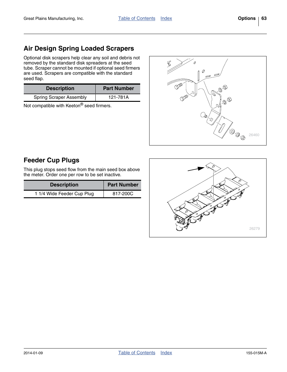 Air design spring loaded scrapers, Feeder cup plugs | Great Plains 2SF30 Operator Manual User Manual | Page 67 / 90