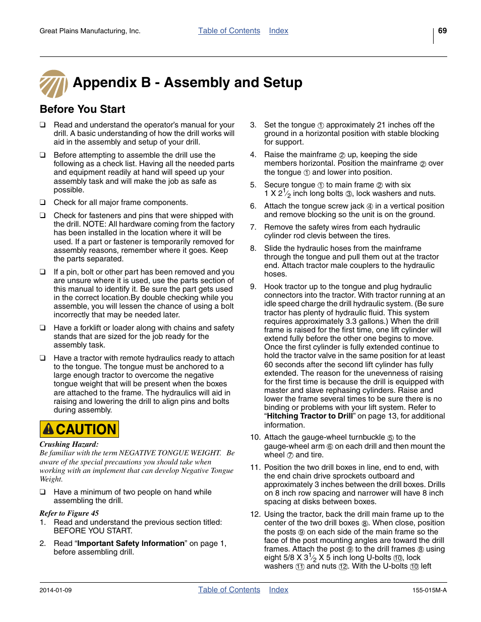 Appendix b - assembly and setup, Before you start | Great Plains 2SF30 Operator Manual User Manual | Page 73 / 90