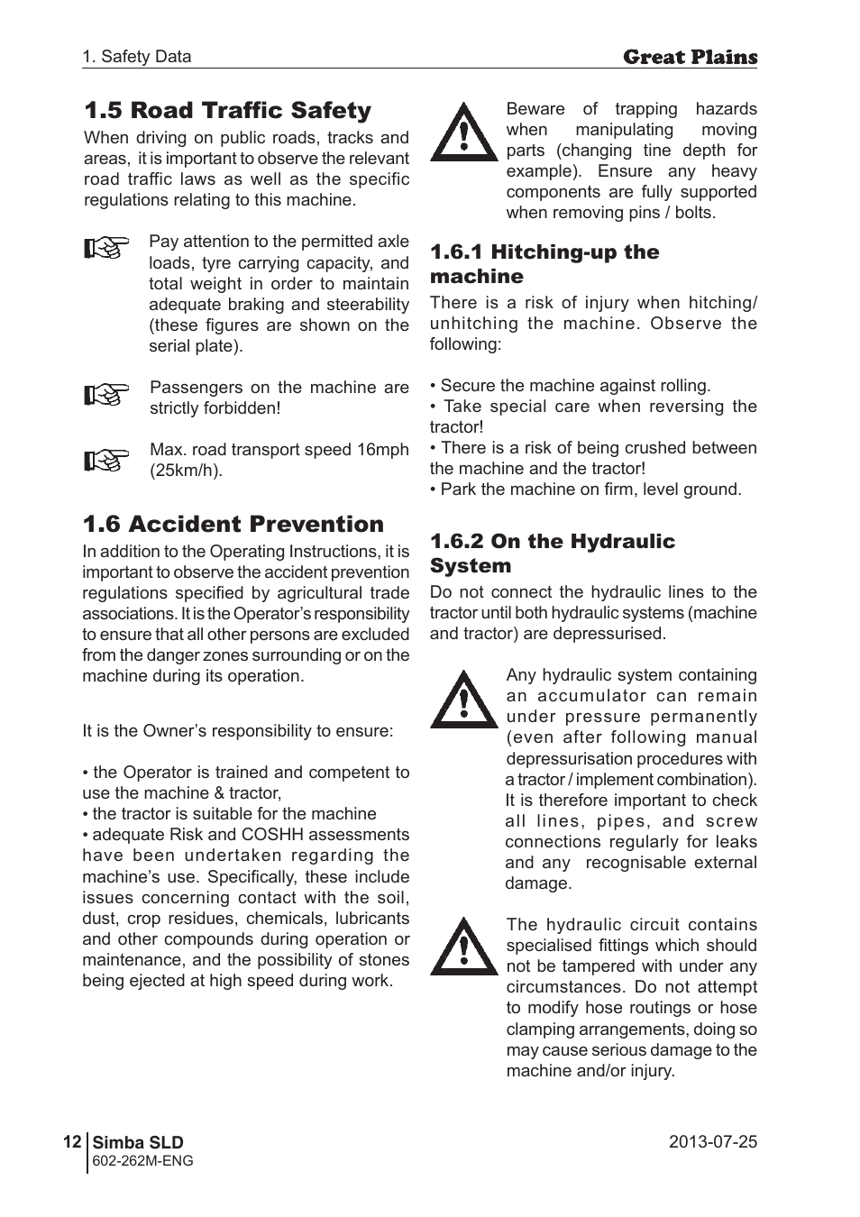 5 road traffic safety, 6 accident prevention | Great Plains SLD350 Operator Manual User Manual | Page 12 / 40