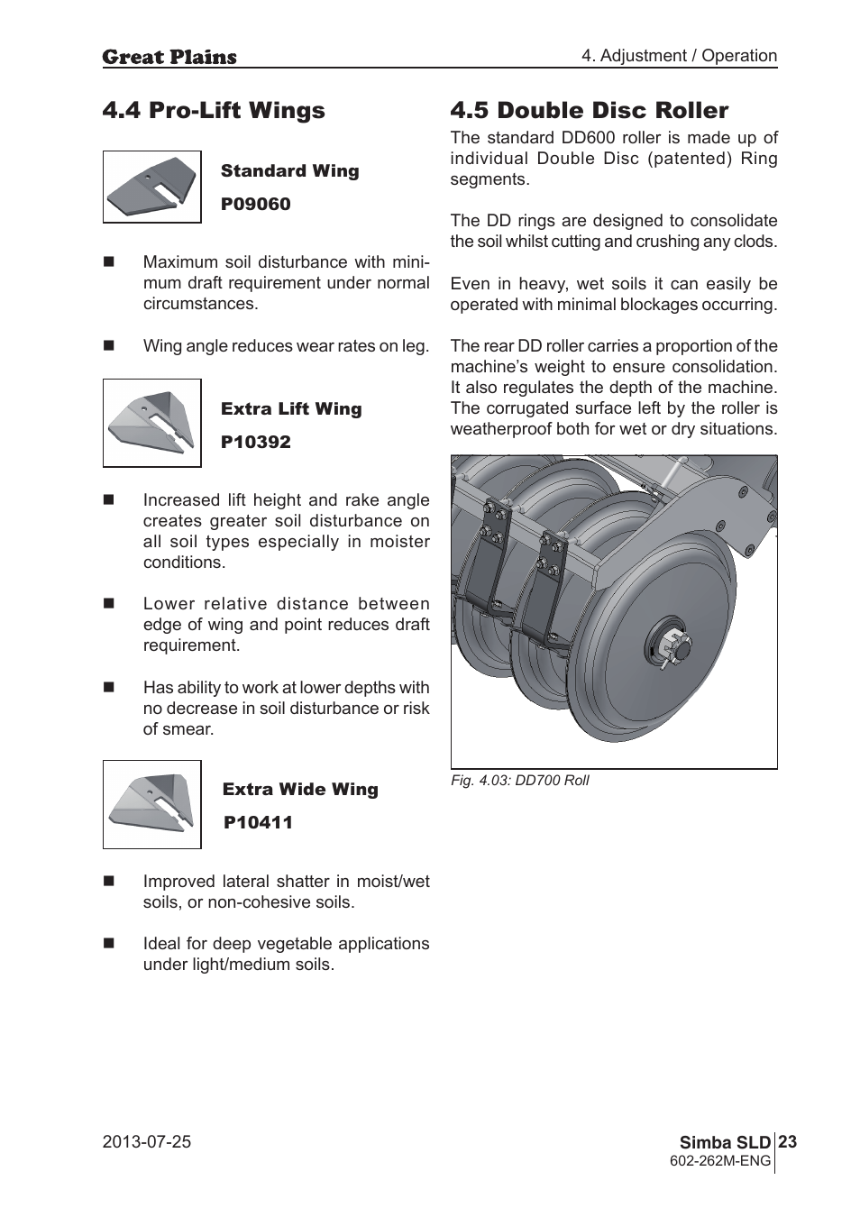 5 double disc roller, 4 pro-lift wings | Great Plains SLD350 Operator Manual User Manual | Page 23 / 40