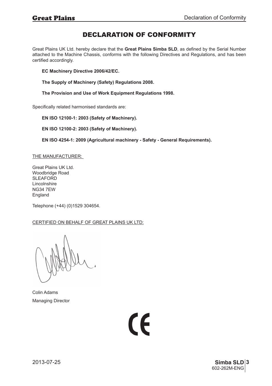 Declaration of conformity | Great Plains SLD350 Operator Manual User Manual | Page 3 / 40