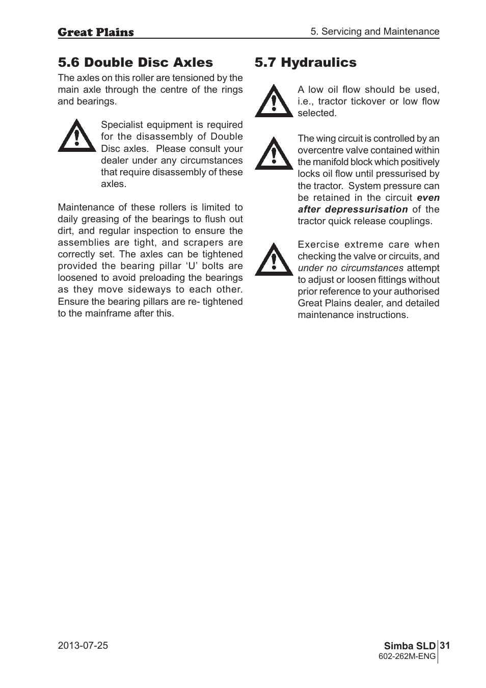 6 double disc axles, 7 hydraulics | Great Plains SLD350 Operator Manual User Manual | Page 31 / 40