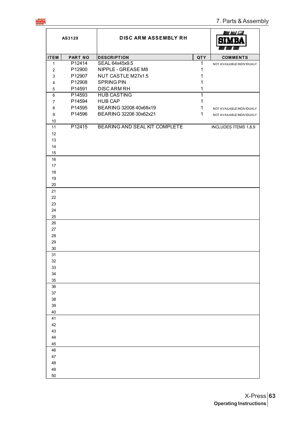 63 x-press, Parts & assembly | Great Plains X-PresS 2008 Assembly Instructions User Manual | Page 29 / 72