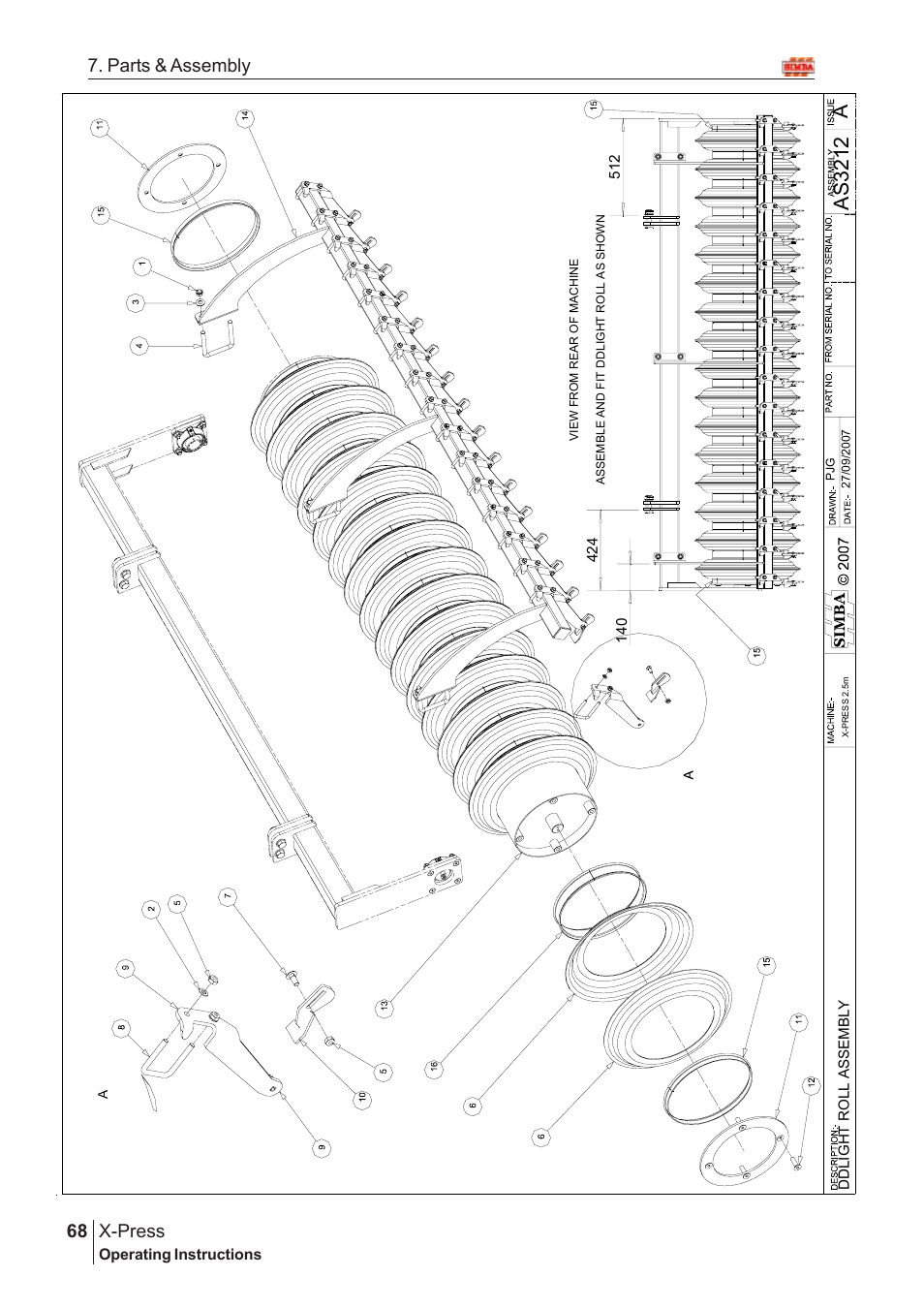Aas 3212, X-press, 68 7. parts & assembly | Great Plains X-PresS 2008 Assembly Instructions User Manual | Page 34 / 72