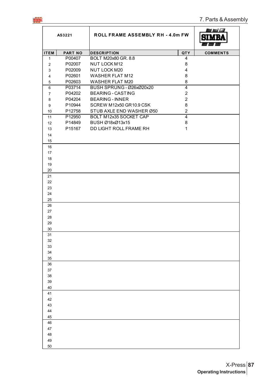 87 x-press, Parts & assembly | Great Plains X-PresS 2008 Assembly Instructions User Manual | Page 53 / 72