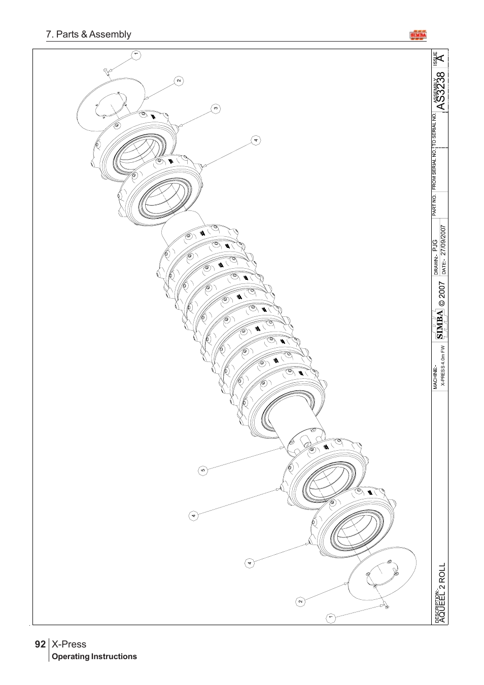 Aas 3238, X-press, 92 7. parts & assembly | Great Plains X-PresS 2008 Assembly Instructions User Manual | Page 58 / 72