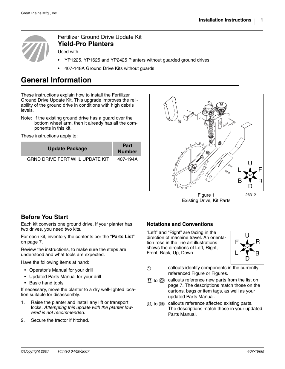 Great Plains YP Fertilizer Ground Drive Update Kit User Manual | 8 pages