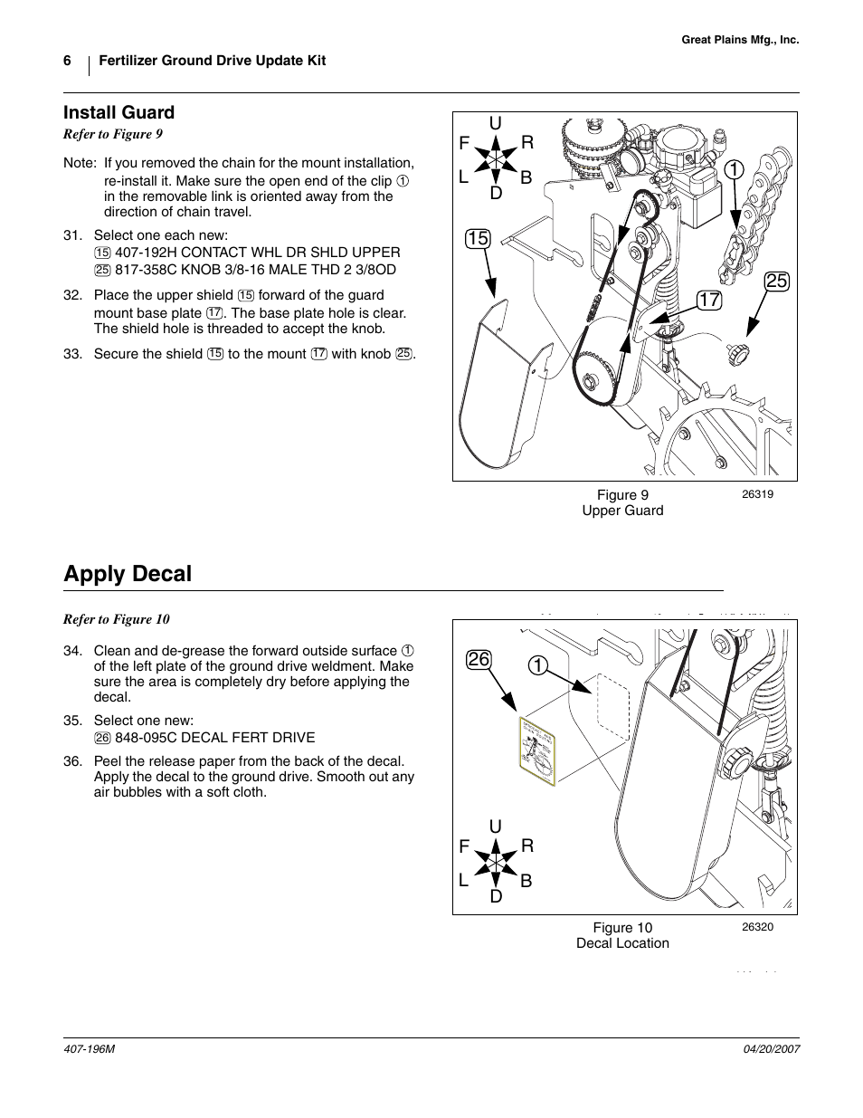 Install guard, Apply decal | Great Plains YP Fertilizer Ground Drive Update Kit User Manual | Page 6 / 8
