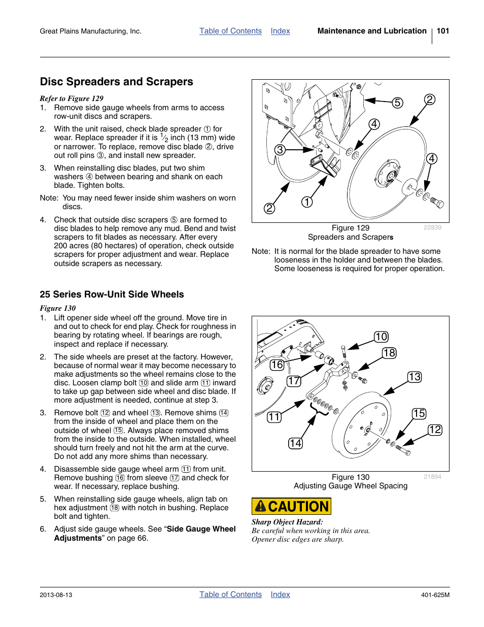 Disc spreaders and scrapers, 25 series row-unit side wheels | Great Plains YP1625A Operator Manual User Manual | Page 105 / 172