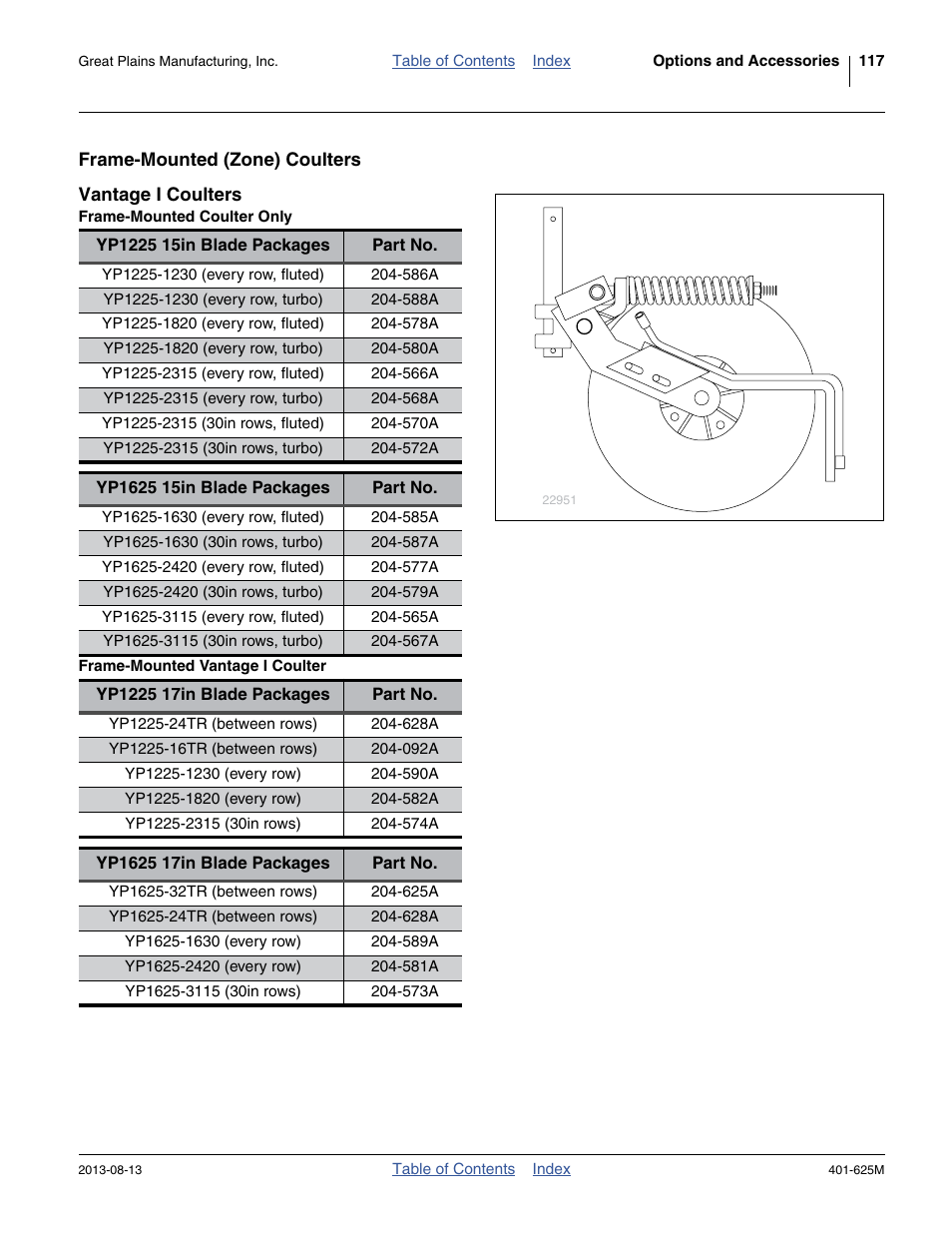 Frame-mounted (zone) coulters, Vantage i coulters, Frame-mounted coulter only | Frame-mounted vantage i coulter | Great Plains YP1625A Operator Manual User Manual | Page 121 / 172