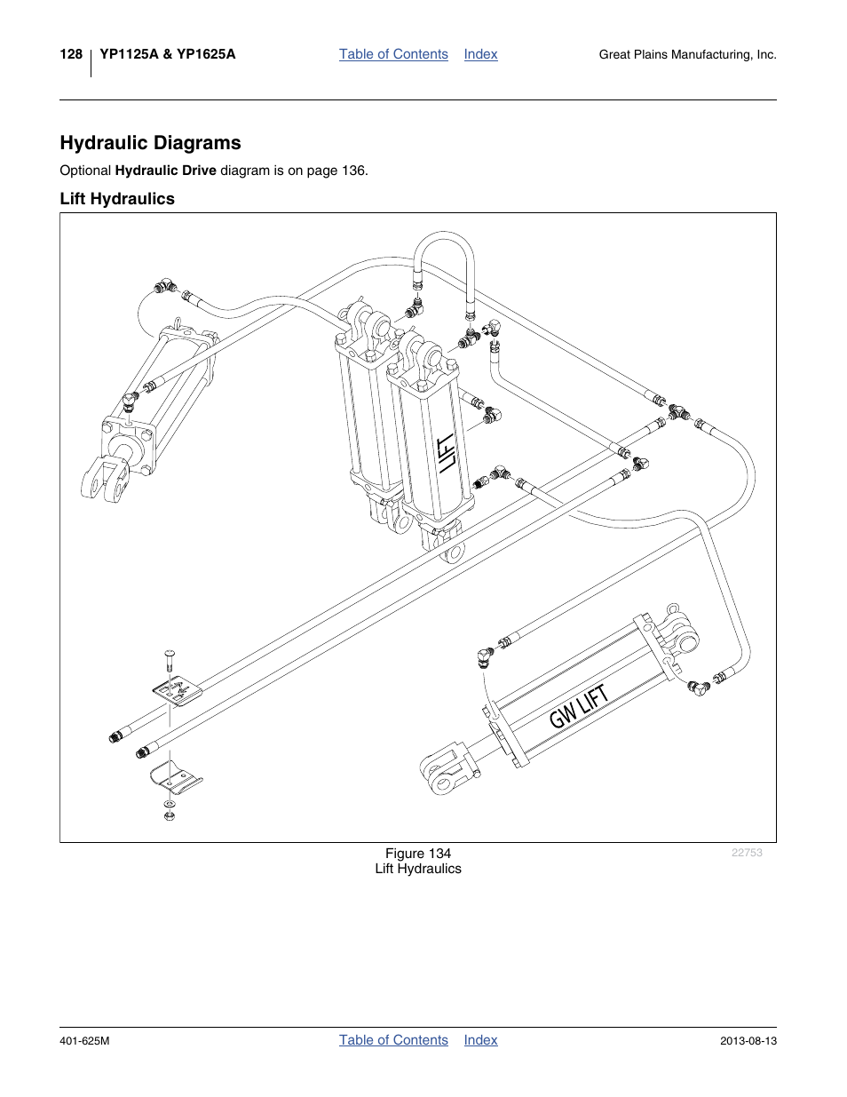 Hydraulic diagrams, Lift hydraulics | Great Plains YP1625A Operator Manual User Manual | Page 132 / 172