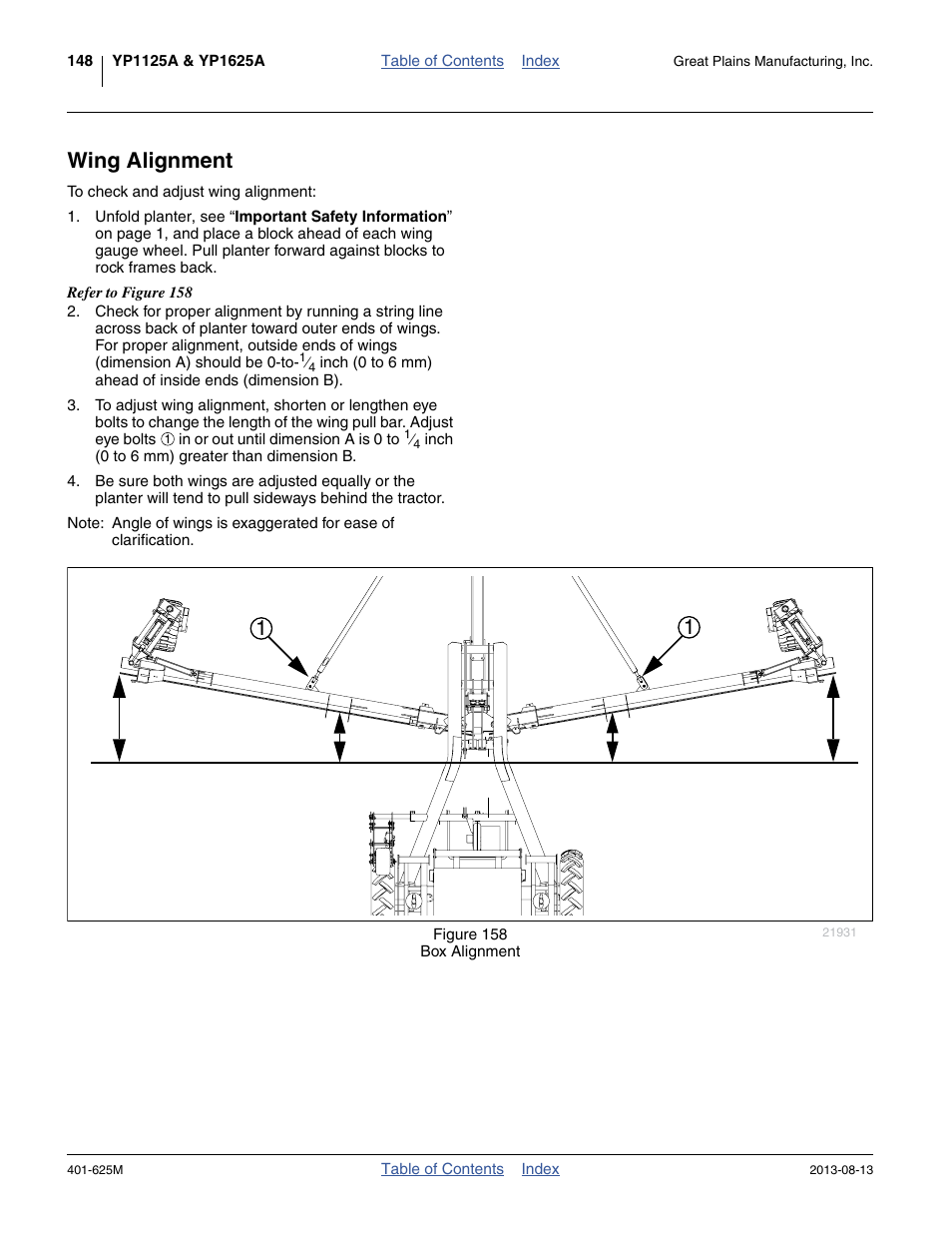 Wing alignment | Great Plains YP1625A Operator Manual User Manual | Page 152 / 172