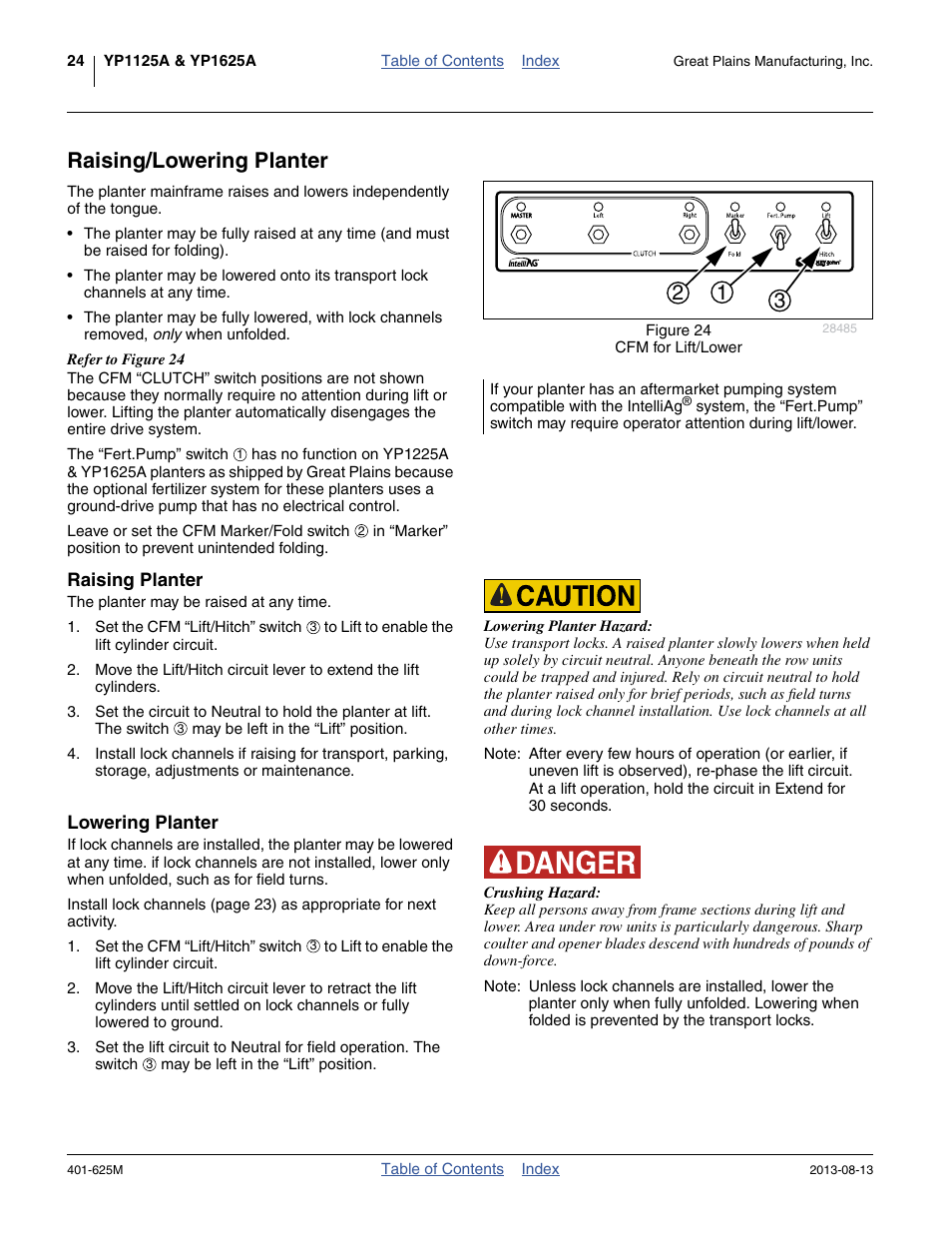 Raising/lowering planter, Raising planter, Lowering planter | Raising planter lowering planter | Great Plains YP1625A Operator Manual User Manual | Page 28 / 172