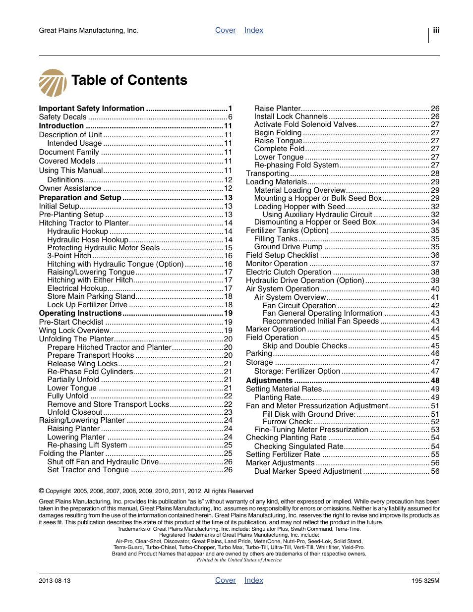 Great Plains YP1625A Operator Manual User Manual | Page 3 / 172