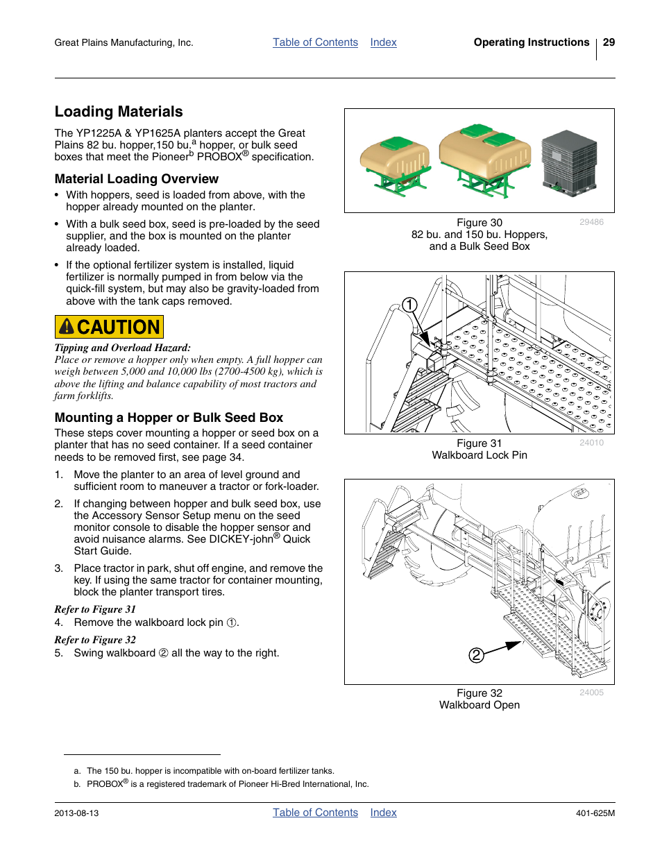 Loading materials, Material loading overview, Mounting a hopper or bulk seed box | Great Plains YP1625A Operator Manual User Manual | Page 33 / 172