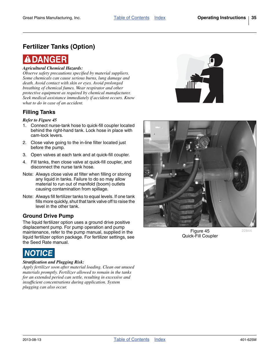 Fertilizer tanks (option), Filling tanks, Ground drive pump | Filling tanks ground drive pump | Great Plains YP1625A Operator Manual User Manual | Page 39 / 172