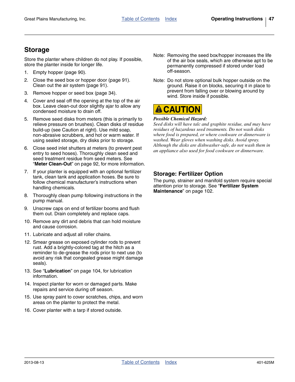 Storage, Storage: fertilizer option | Great Plains YP1625A Operator Manual User Manual | Page 51 / 172