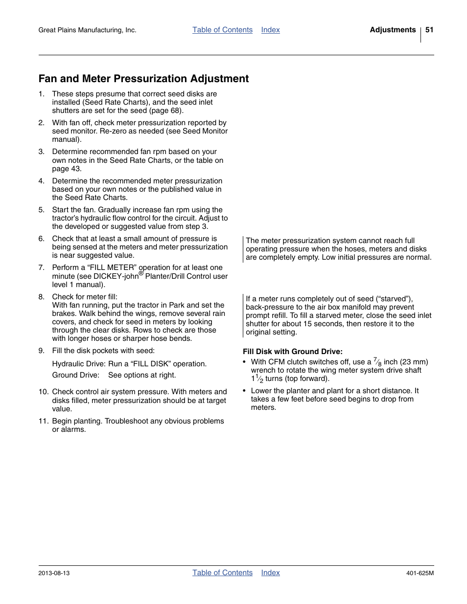 Fan and meter pressurization adjustment, Fill disk with ground drive | Great Plains YP1625A Operator Manual User Manual | Page 55 / 172