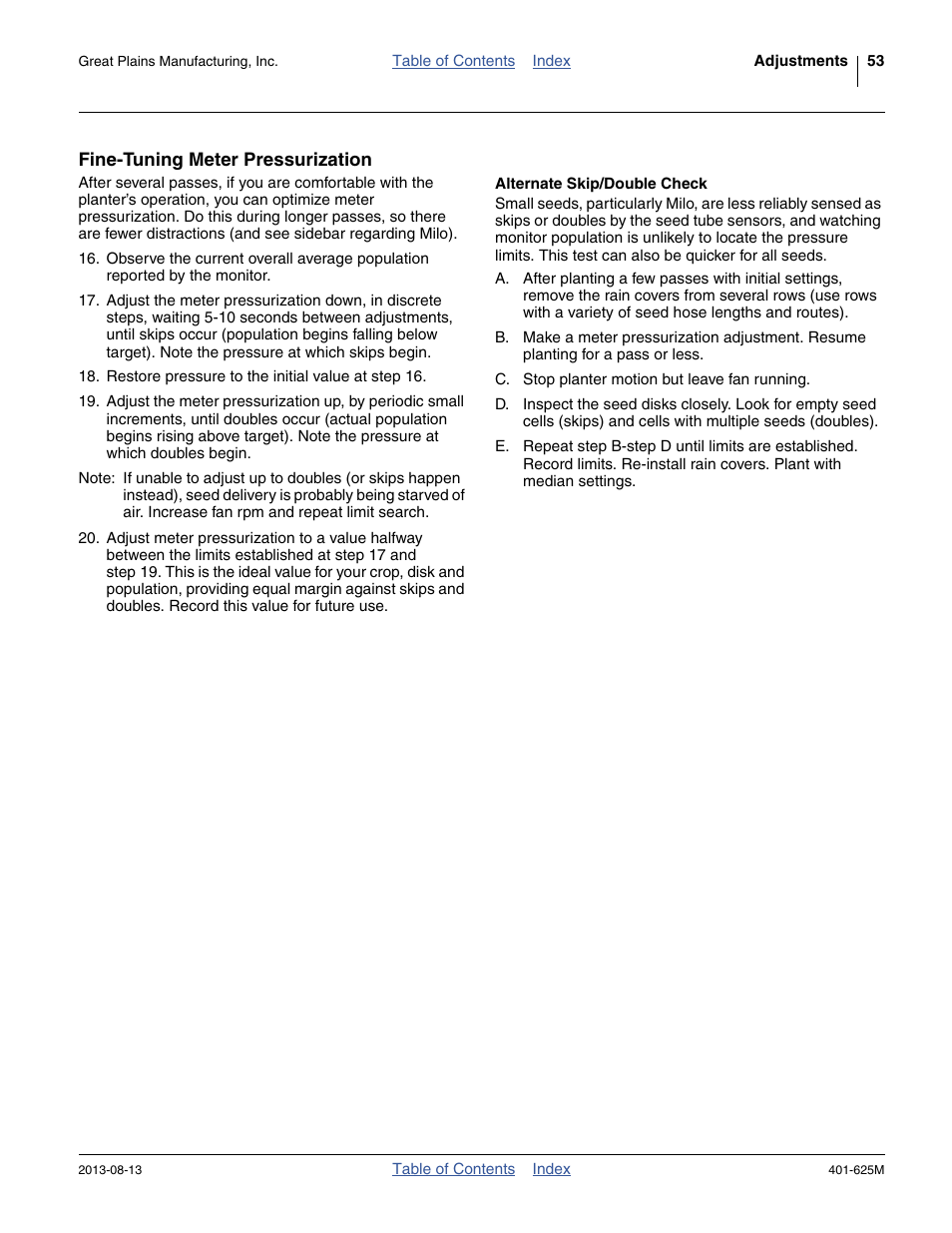 Fine-tuning meter pressurization, Alternate skip/double check, The “ alternate skip/double check ” belo | Great Plains YP1625A Operator Manual User Manual | Page 57 / 172