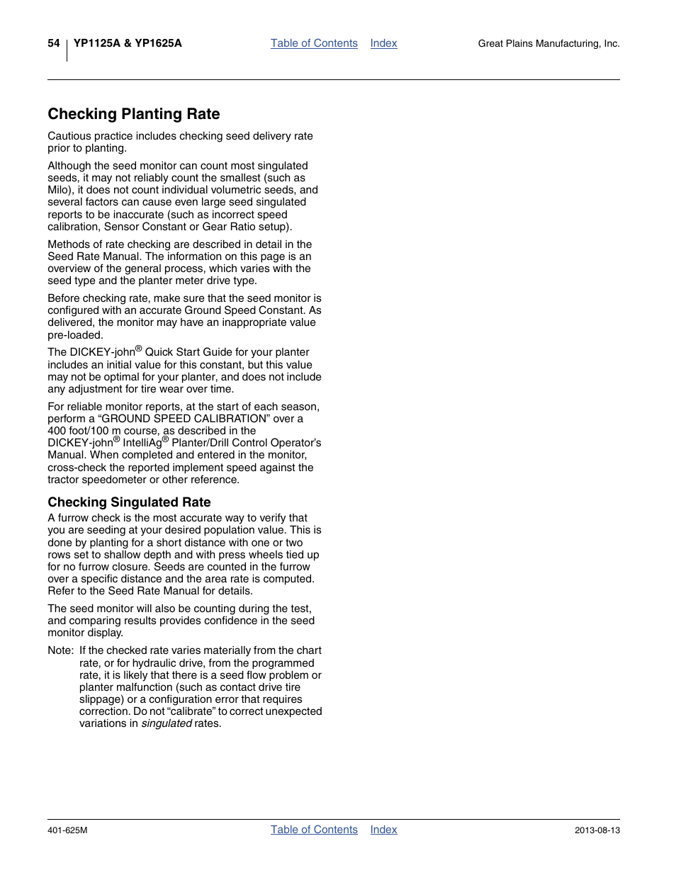 Checking planting rate, Checking singulated rate | Great Plains YP1625A Operator Manual User Manual | Page 58 / 172