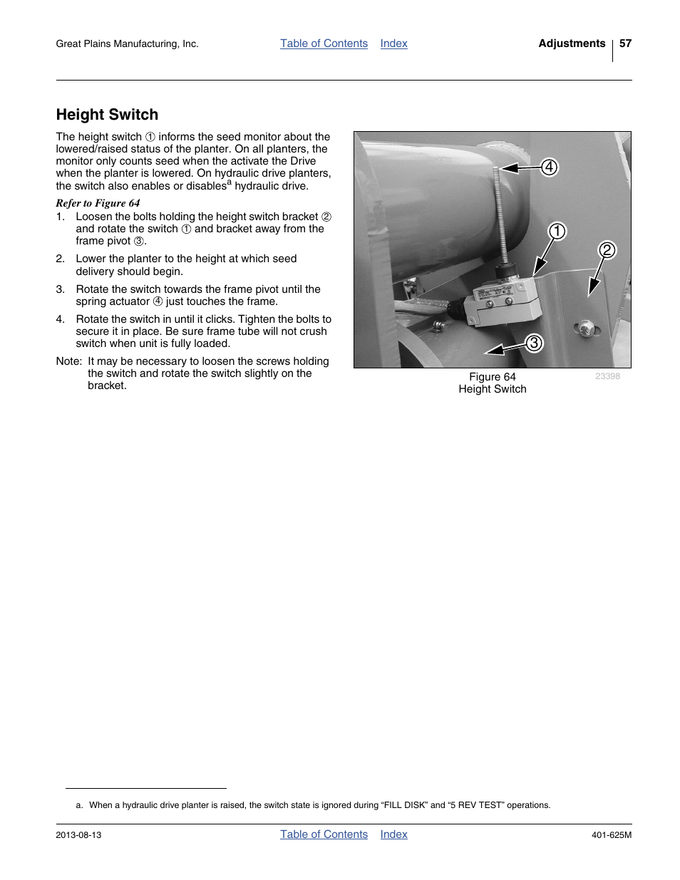 Height switch | Great Plains YP1625A Operator Manual User Manual | Page 61 / 172