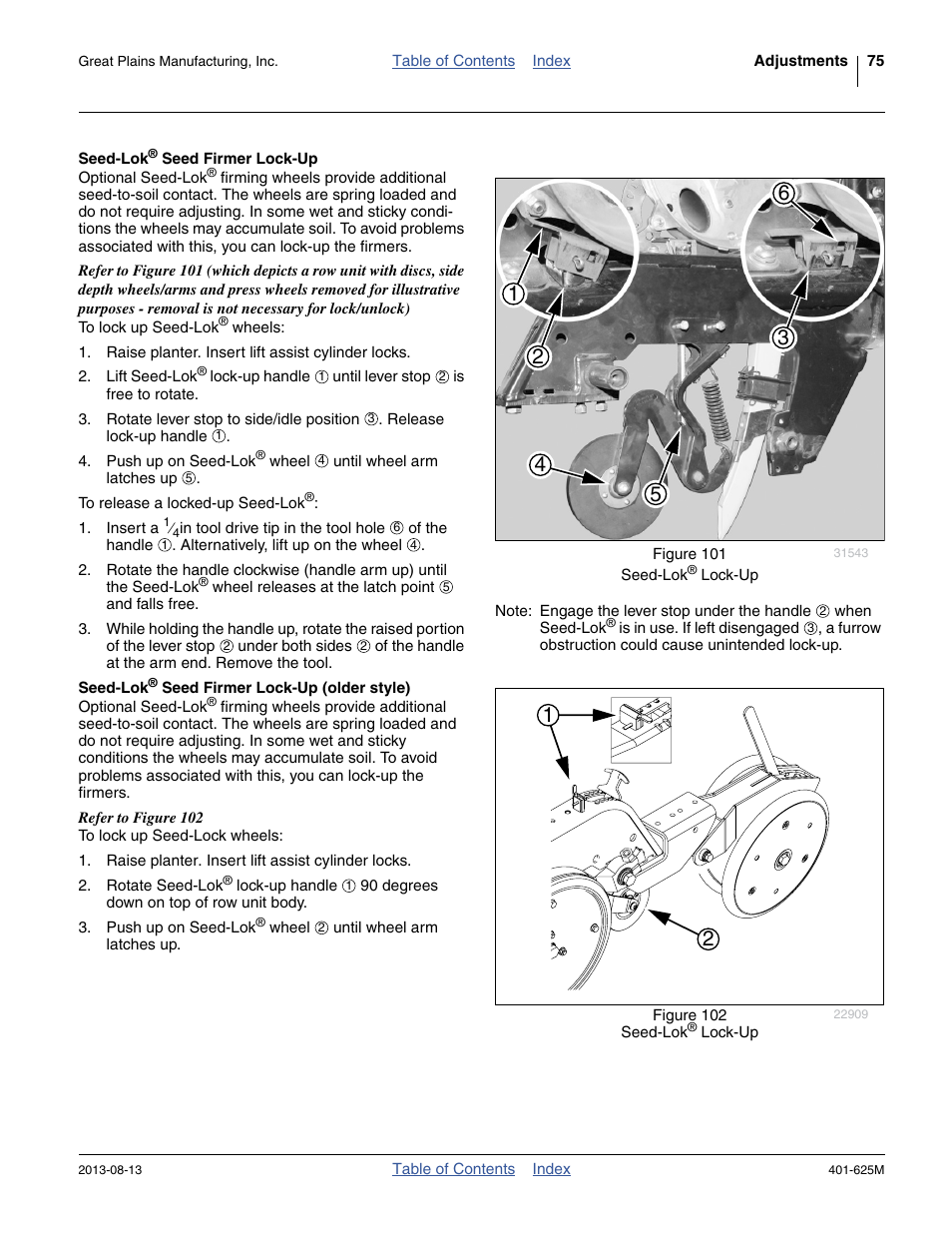 Seed-lok® seed firmer lock-up, Seed-lok® seed firmer lock-up (older style), Seed-lok | Great Plains YP1625A Operator Manual User Manual | Page 79 / 172
