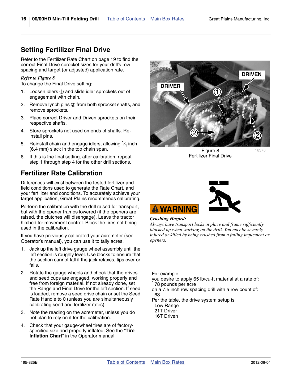 Setting fertilizer final drive, Fertilizer rate calibration | Great Plains 3S-5000HDF Material Rate User Manual | Page 18 / 36