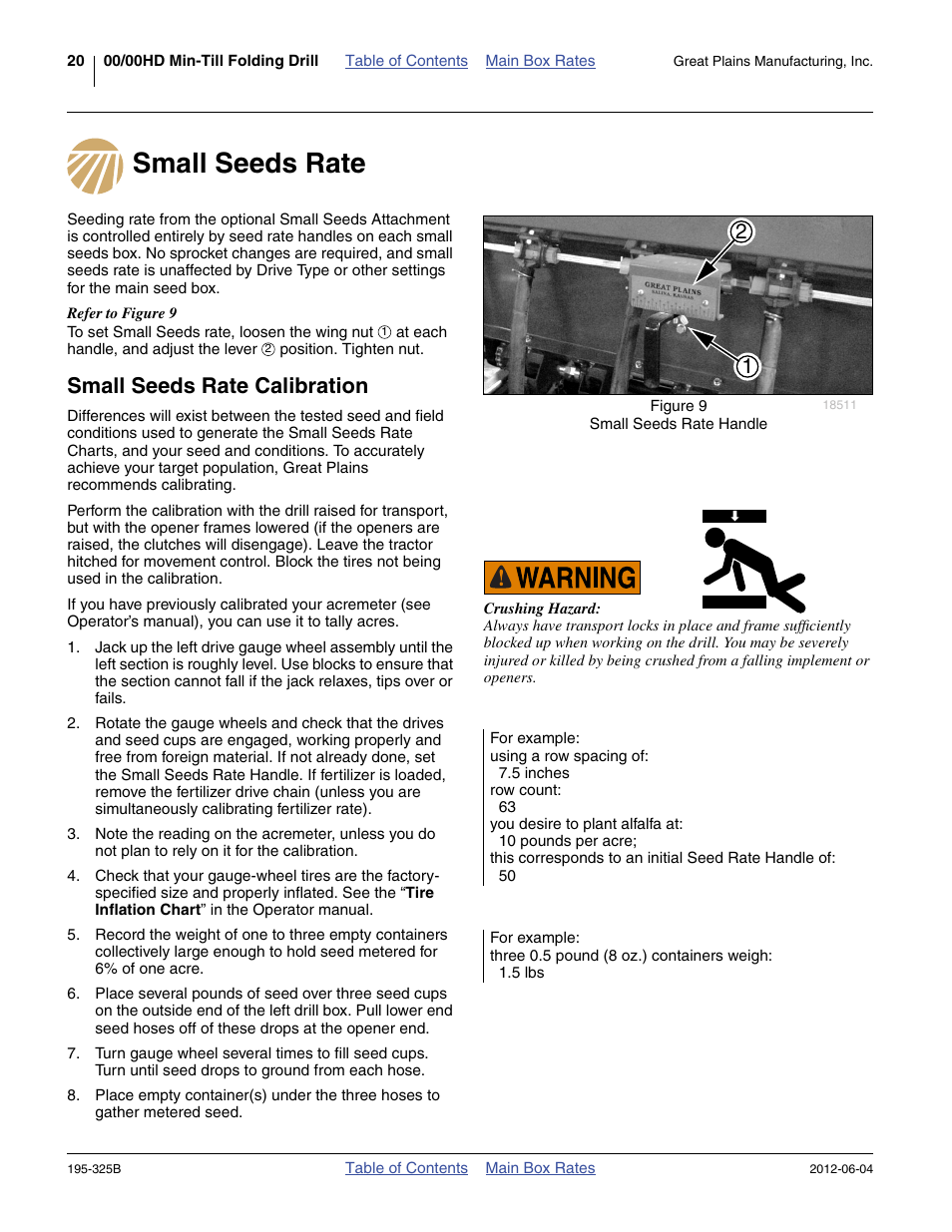 Small seeds rate, Small seeds rate calibration, Small seeds rate small seeds rate calibration | Great Plains 3S-5000HDF Material Rate User Manual | Page 22 / 36