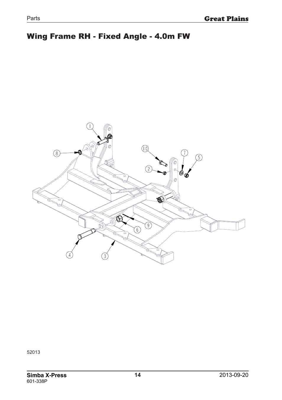 Wing frame rh - fixed angle - 4.0m fw | Great Plains Simba X-Press Parts Manual User Manual | Page 14 / 48