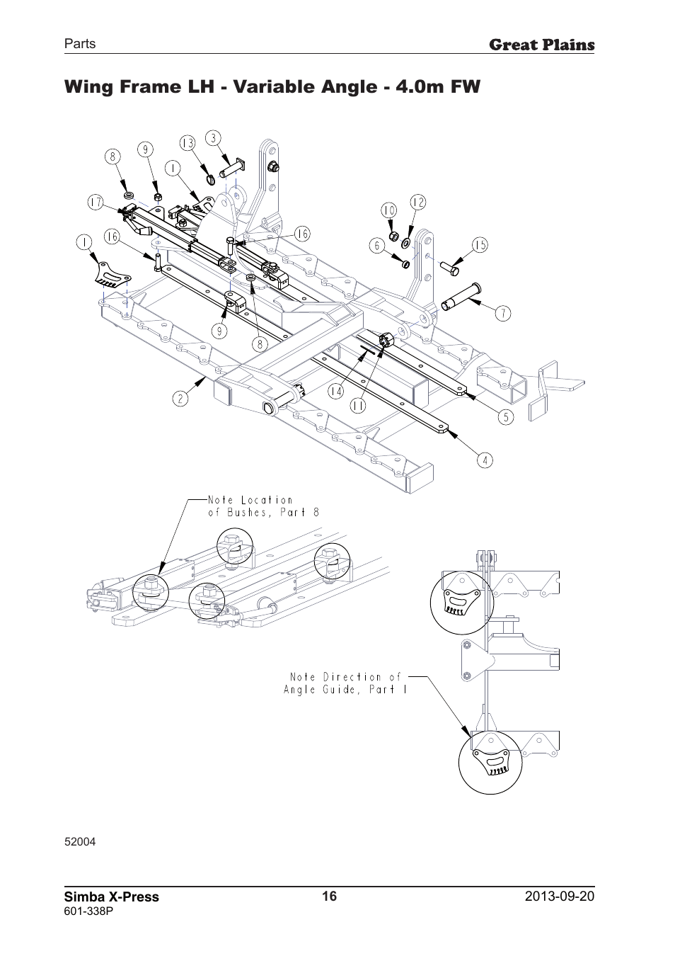 Wing frame lh - variable angle - 4.0m fw | Great Plains Simba X-Press Parts Manual User Manual | Page 16 / 48