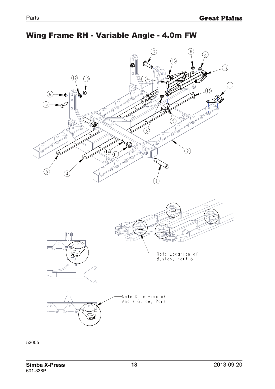 Wing frame rh - variable angle - 4.0m fw | Great Plains Simba X-Press Parts Manual User Manual | Page 18 / 48