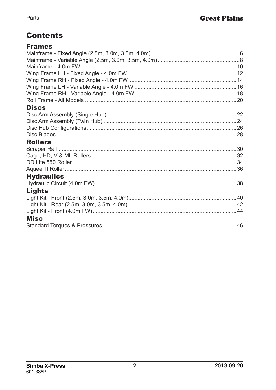 Great Plains Simba X-Press Parts Manual User Manual | Page 2 / 48