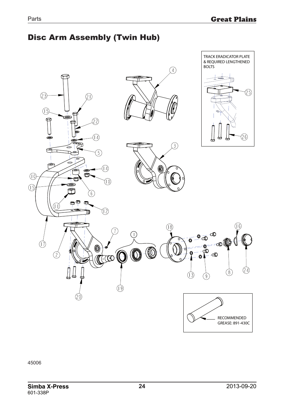 Disc arm assembly (twin hub) | Great Plains Simba X-Press Parts Manual User Manual | Page 24 / 48
