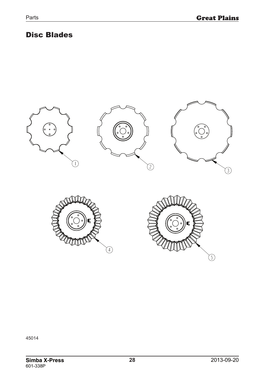 Disc blades | Great Plains Simba X-Press Parts Manual User Manual | Page 28 / 48