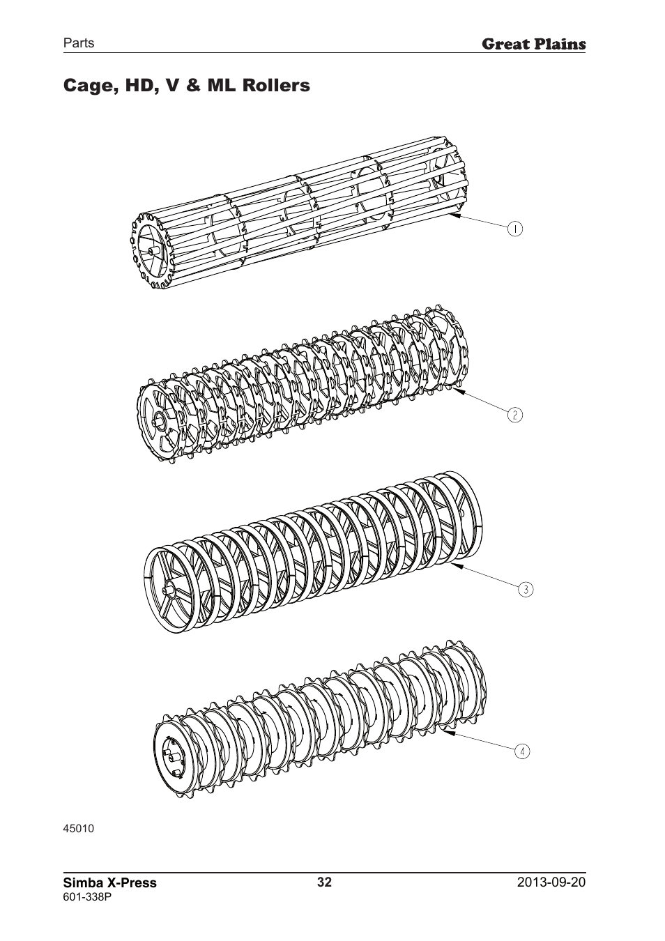 Cage, hd, v & ml rollers | Great Plains Simba X-Press Parts Manual User Manual | Page 32 / 48