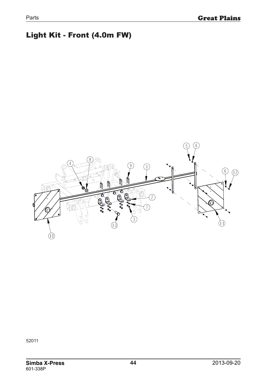 Light kit - front (4.0m fw) | Great Plains Simba X-Press Parts Manual User Manual | Page 44 / 48
