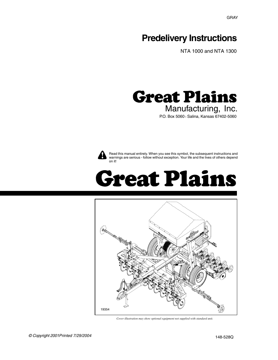 Great Plains NTA1300 Predelivery Manual User Manual | 37 pages