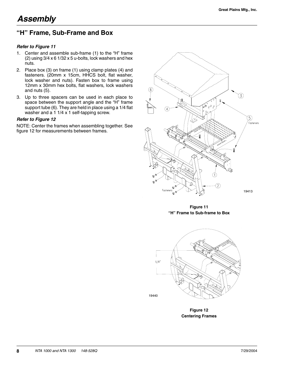 Assembly, H” frame, sub-frame and box | Great Plains NTA1300 Predelivery Manual User Manual | Page 10 / 37