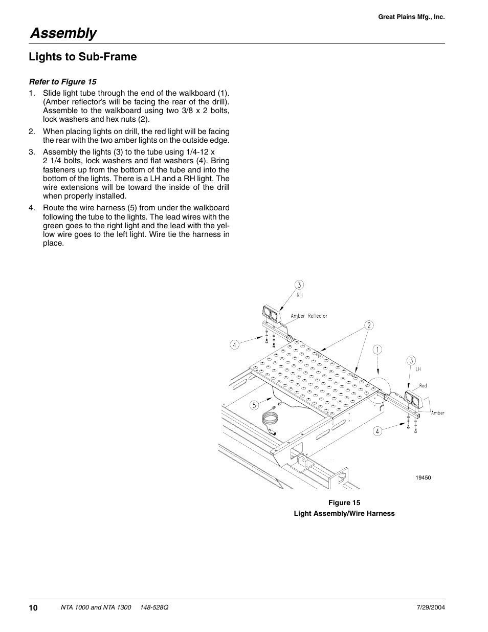 Assembly, Lights to sub-frame | Great Plains NTA1300 Predelivery Manual User Manual | Page 12 / 37