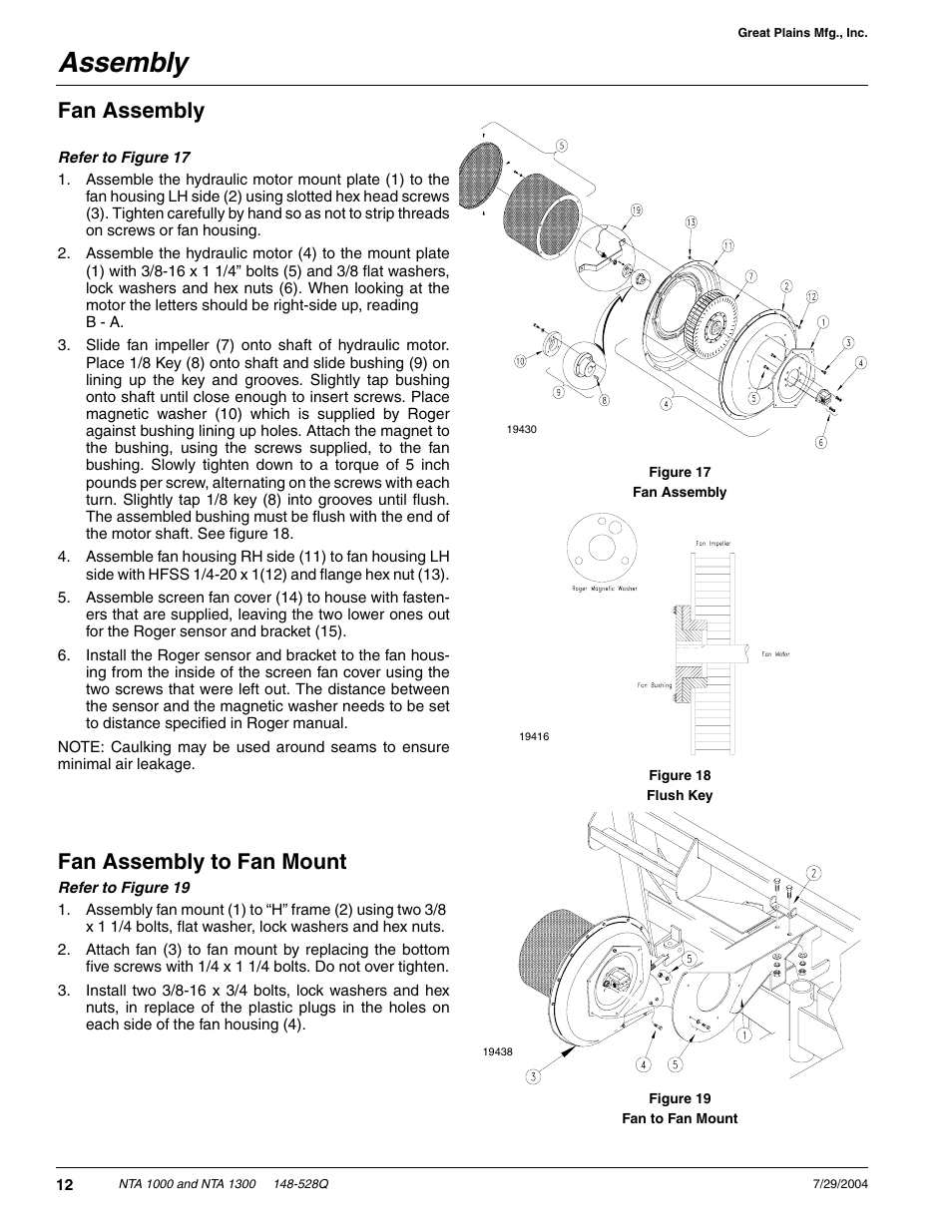 Assembly, Fan assembly, Fan assembly to fan mount | Great Plains NTA1300 Predelivery Manual User Manual | Page 14 / 37