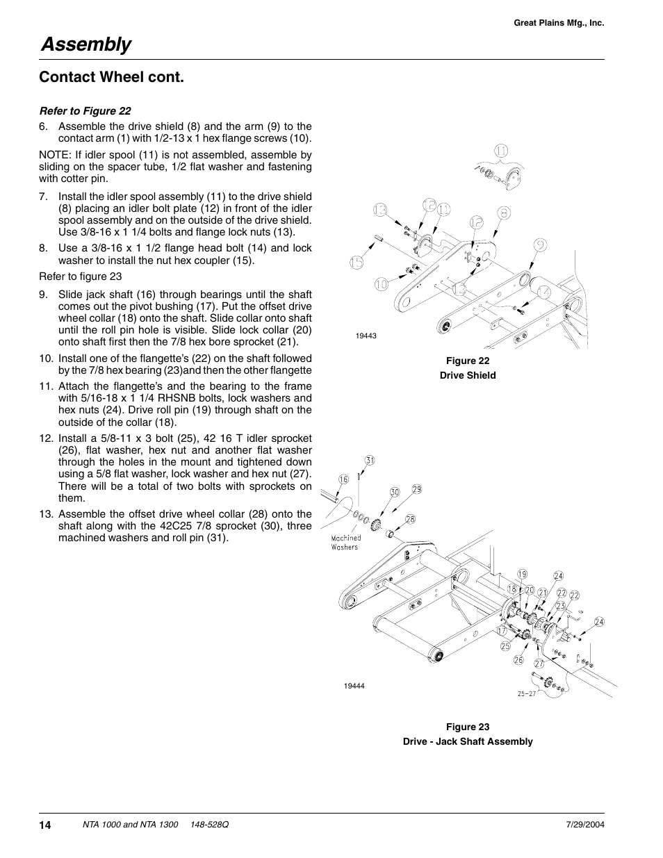 Assembly, Contact wheel cont | Great Plains NTA1300 Predelivery Manual User Manual | Page 16 / 37