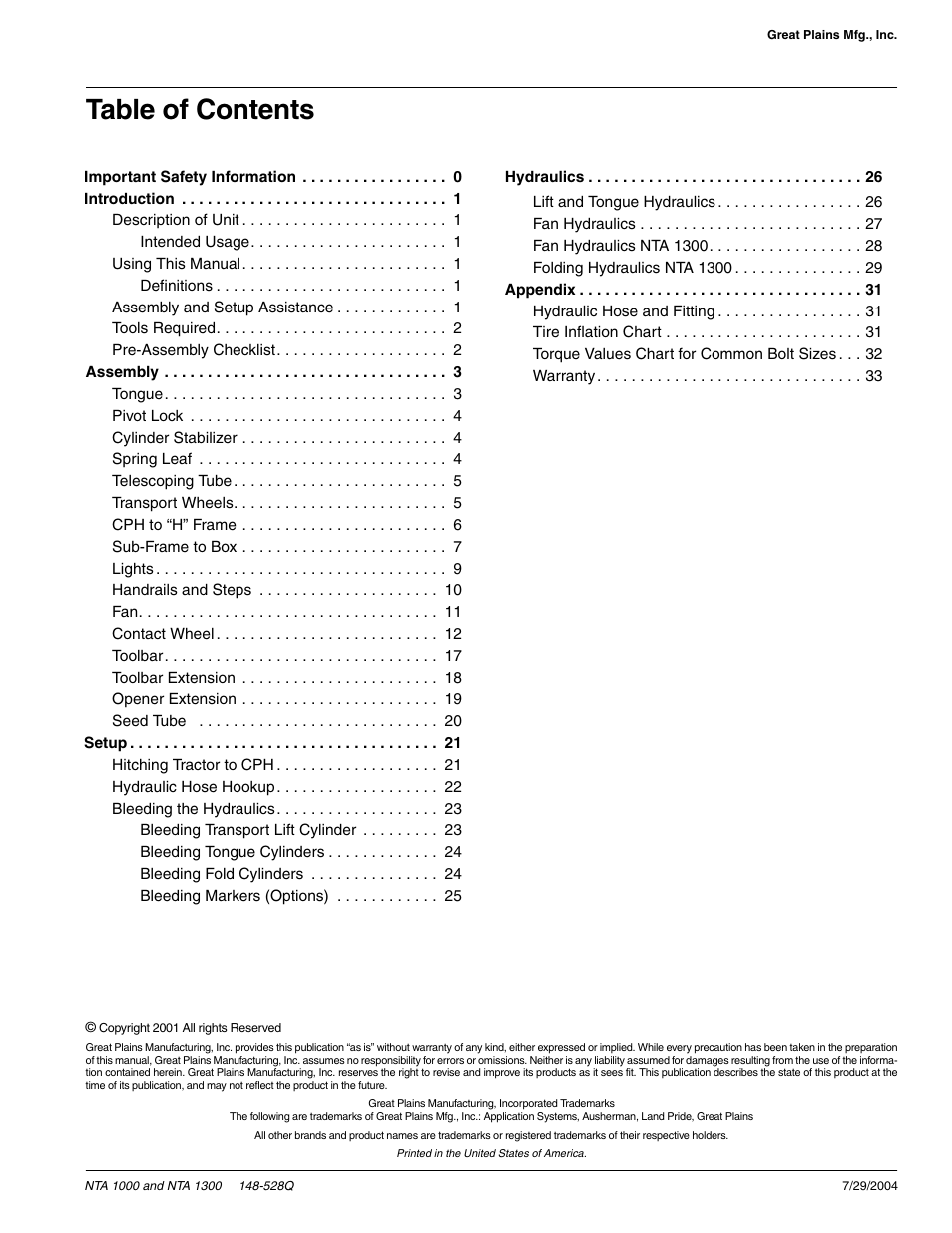 Great Plains NTA1300 Predelivery Manual User Manual | Page 2 / 37