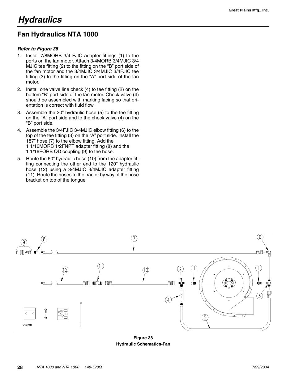 Hydraulics, Fan hydraulics nta 1000 | Great Plains NTA1300 Predelivery Manual User Manual | Page 30 / 37