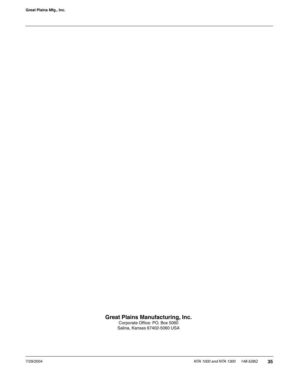 Great plains manufacturing, inc | Great Plains NTA1300 Predelivery Manual User Manual | Page 37 / 37