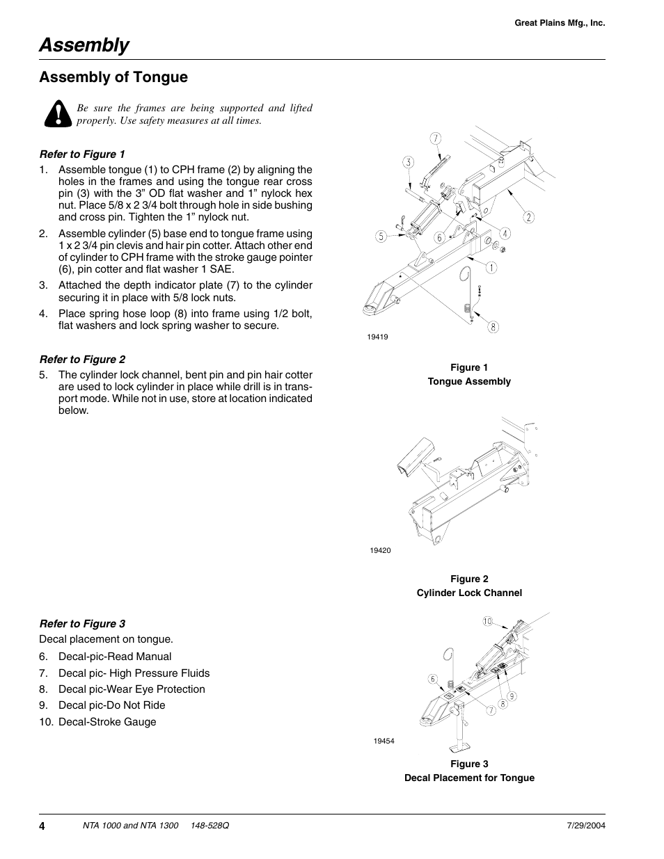 Assembly, Assembly of tongue | Great Plains NTA1300 Predelivery Manual User Manual | Page 6 / 37