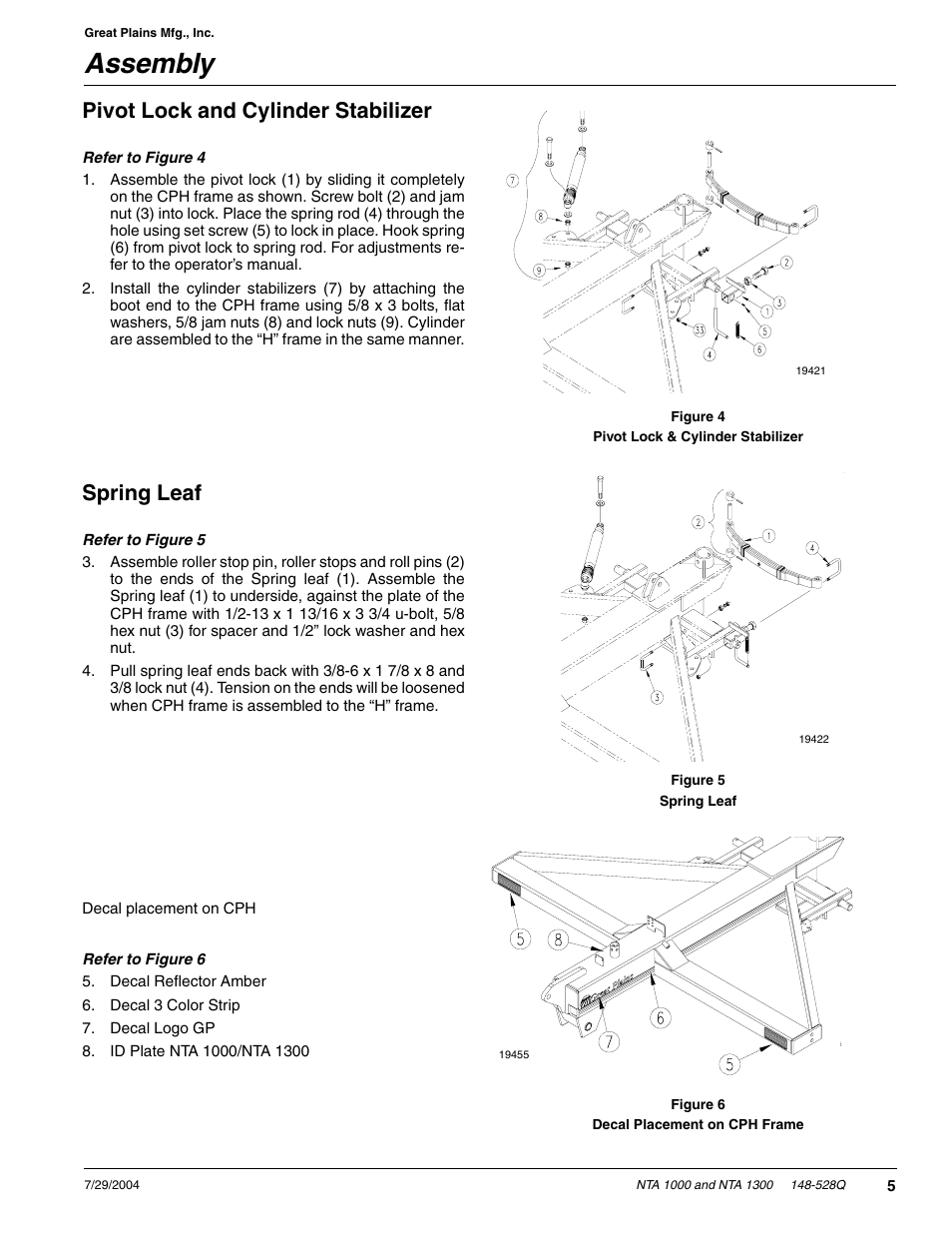Assembly, Pivot lock and cylinder stabilizer, Spring leaf | Great Plains NTA1300 Predelivery Manual User Manual | Page 7 / 37
